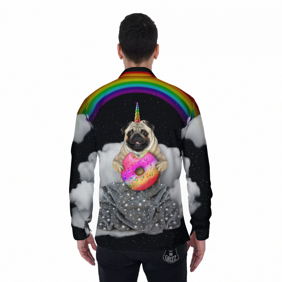 Cute Pug Unicorn Print Men's Long Sleeve Shirts-grizzshop