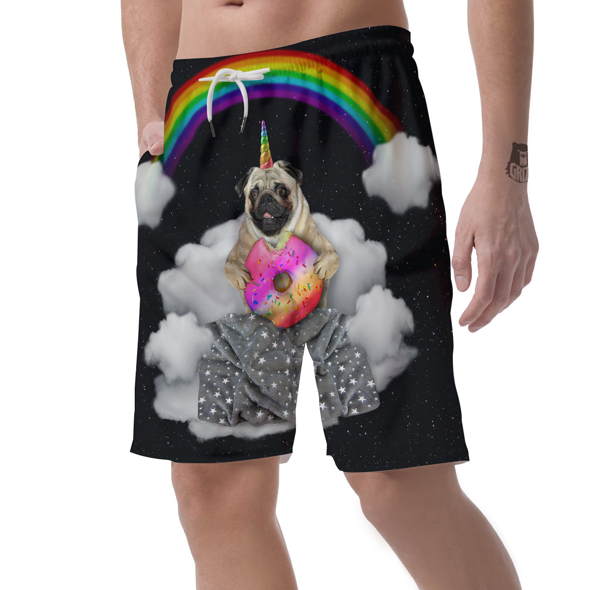 Cute Pug Unicorn Print Men's Shorts-grizzshop