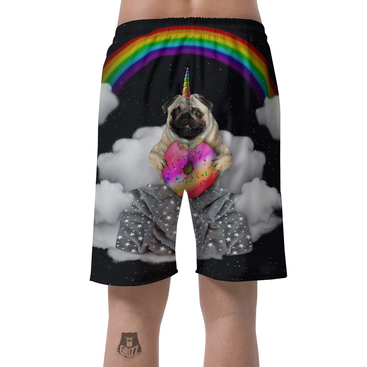Cute Pug Unicorn Print Men's Shorts-grizzshop