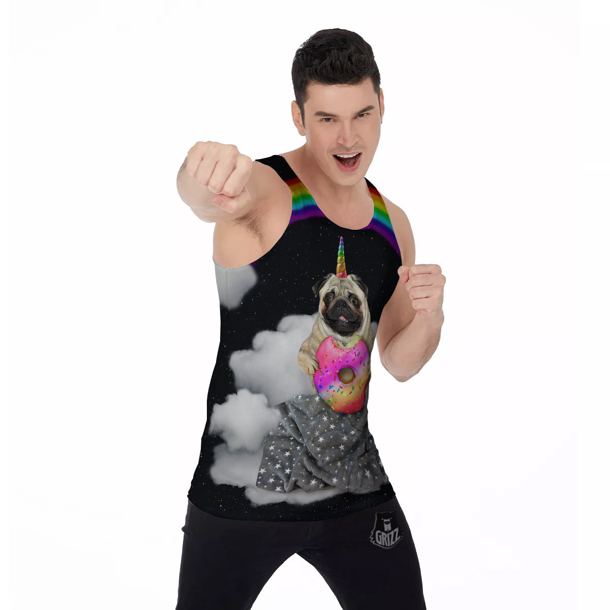 Cute Pug Unicorn Print Men's Tank Top-grizzshop