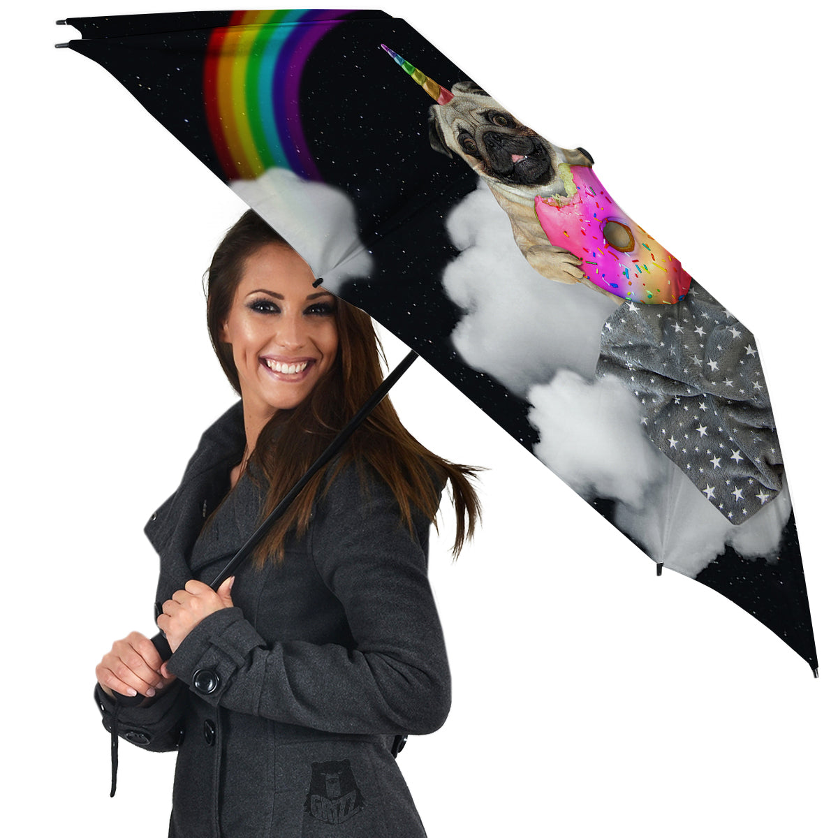 Cute Pug Unicorn Print Umbrella-grizzshop