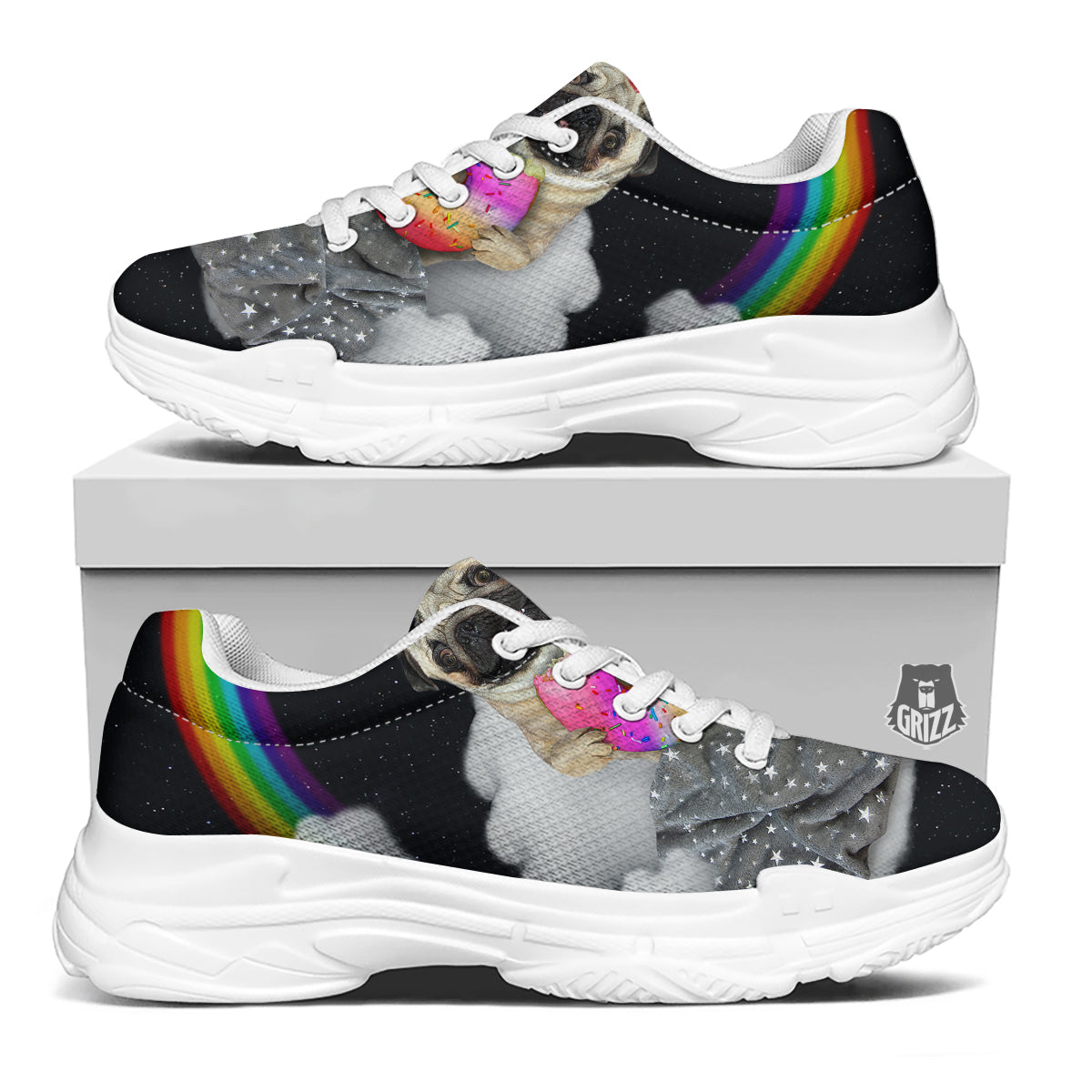 Cute Pug Unicorn Print White Chunky Shoes-grizzshop