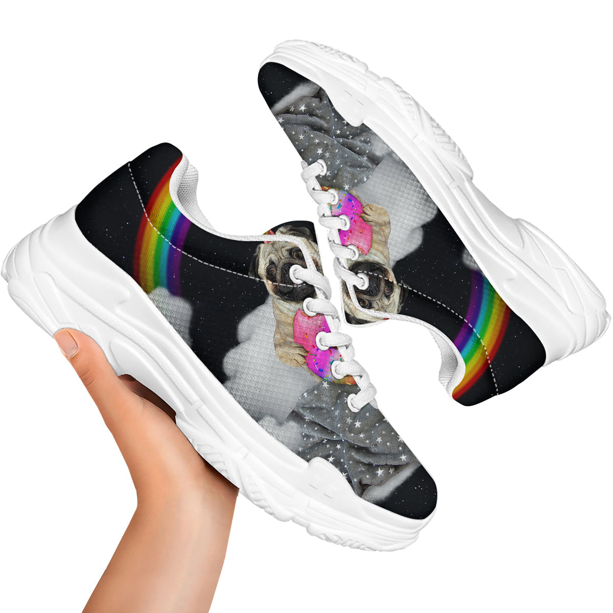 Cute Pug Unicorn Print White Chunky Shoes-grizzshop
