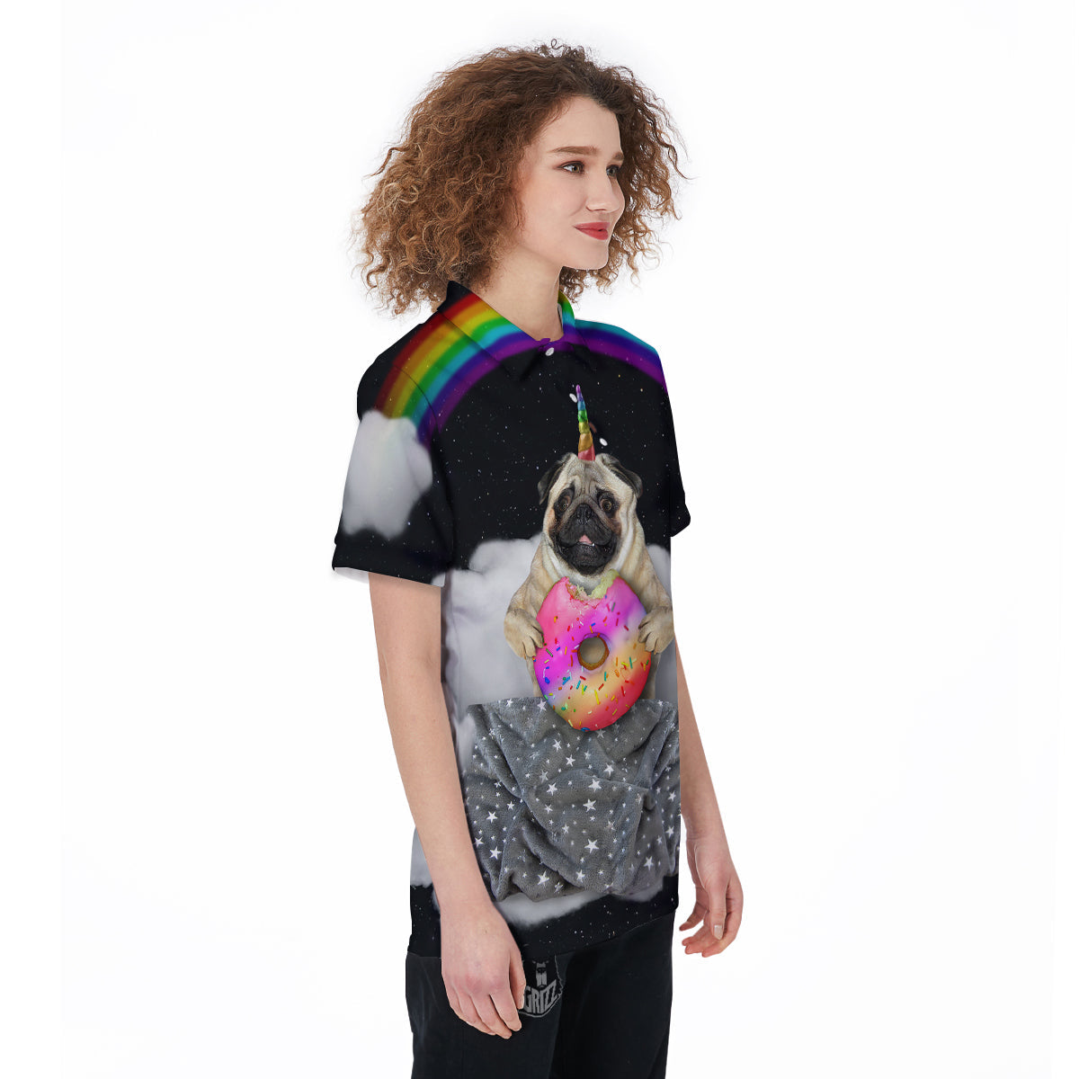 Cute Pug Unicorn Print Women's Golf Shirts-grizzshop