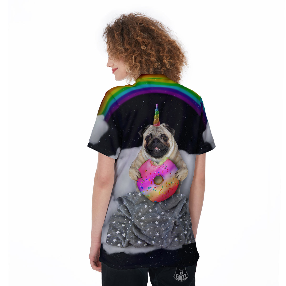 Cute Pug Unicorn Print Women's Golf Shirts-grizzshop