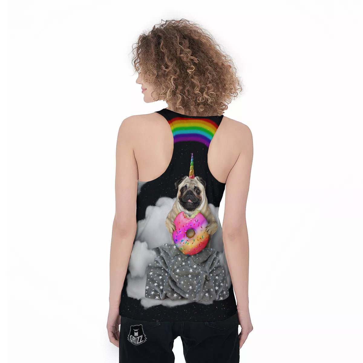 Cute Pug Unicorn Print Women's Racerback Tank Top-grizzshop