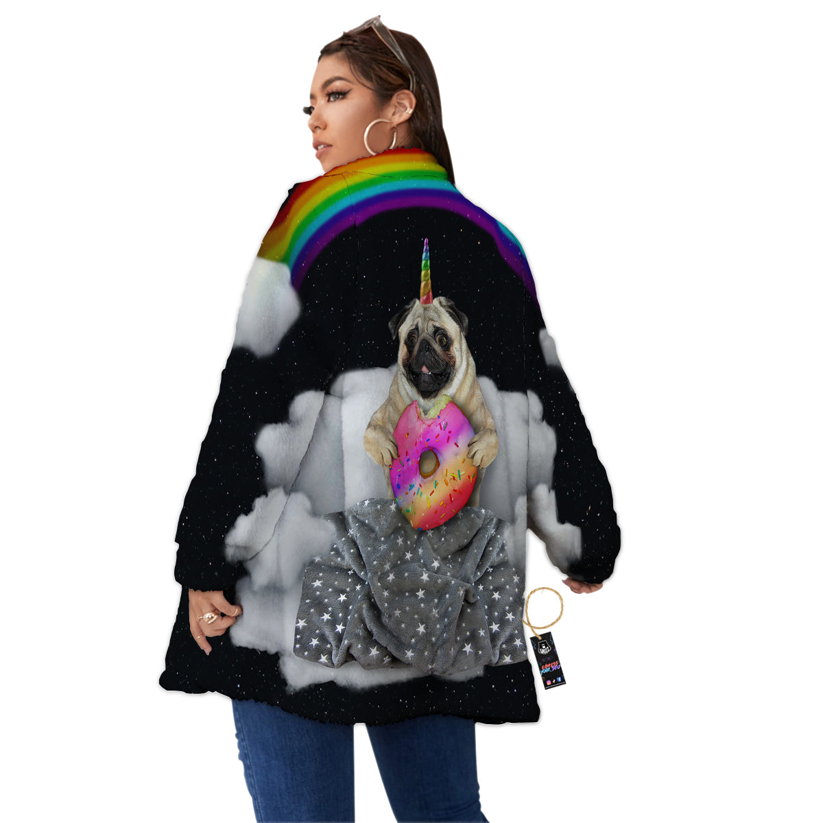 Cute Pug Unicorn Print Women's Sherpa Jacket-grizzshop
