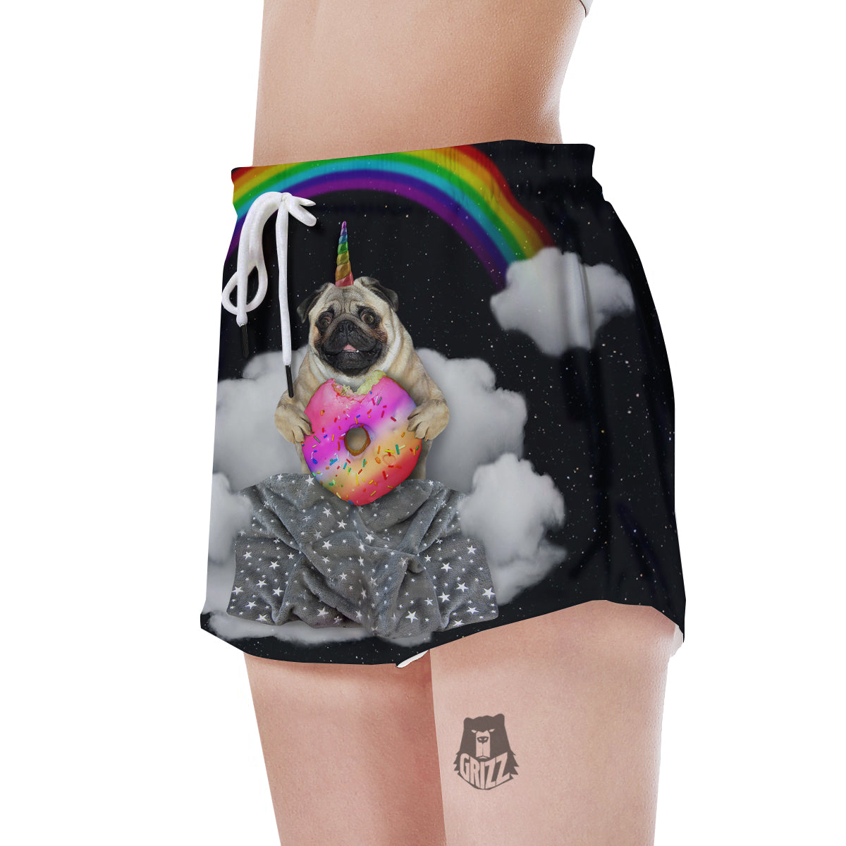 Cute Pug Unicorn Print Women's Shorts-grizzshop