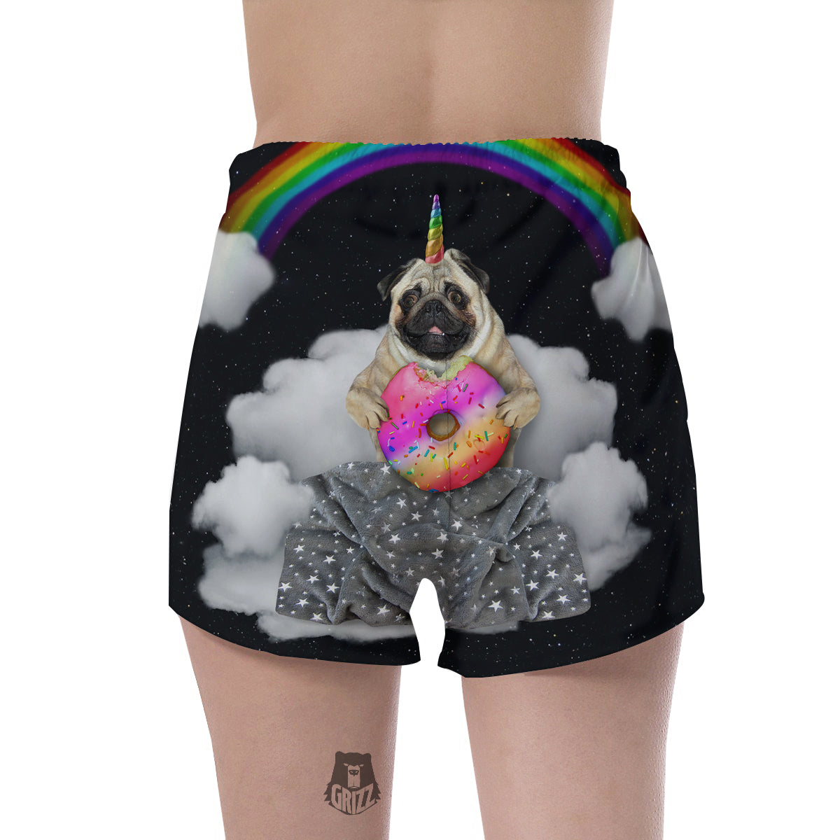 Cute Pug Unicorn Print Women's Shorts-grizzshop