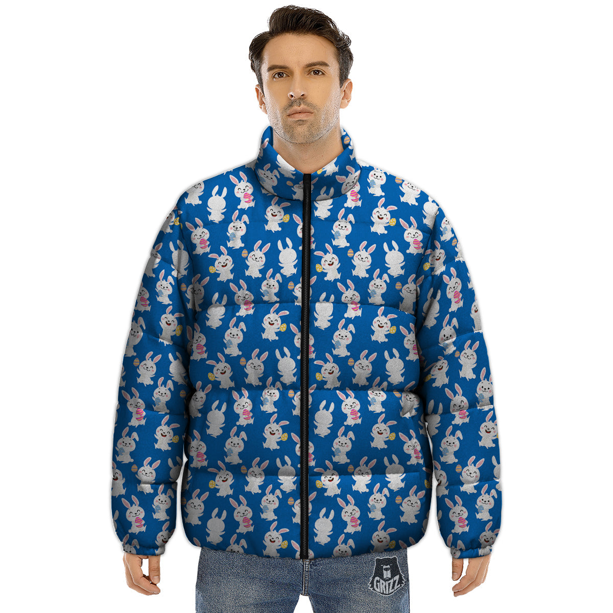 Cute Rabbit Print Pattern Puffer Jacket-grizzshop