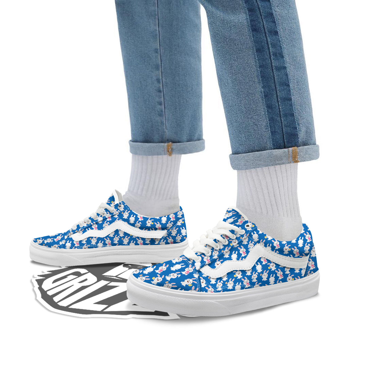 Cute Rabbit Print Pattern Skate Shoes-grizzshop