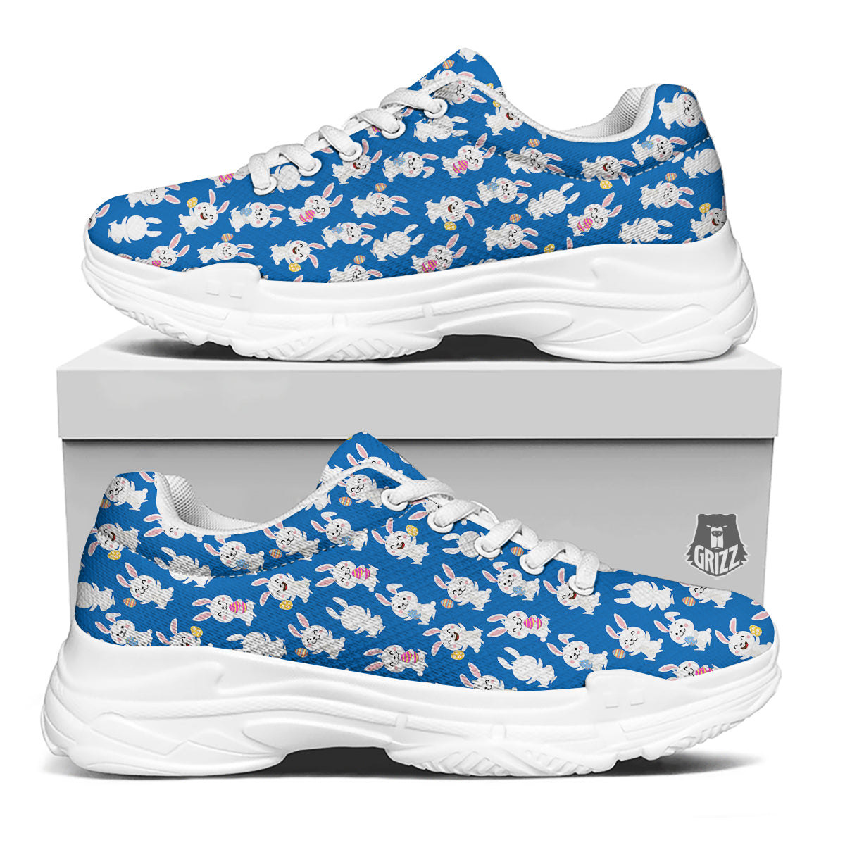 Cute Rabbit Print Pattern White Chunky Shoes-grizzshop