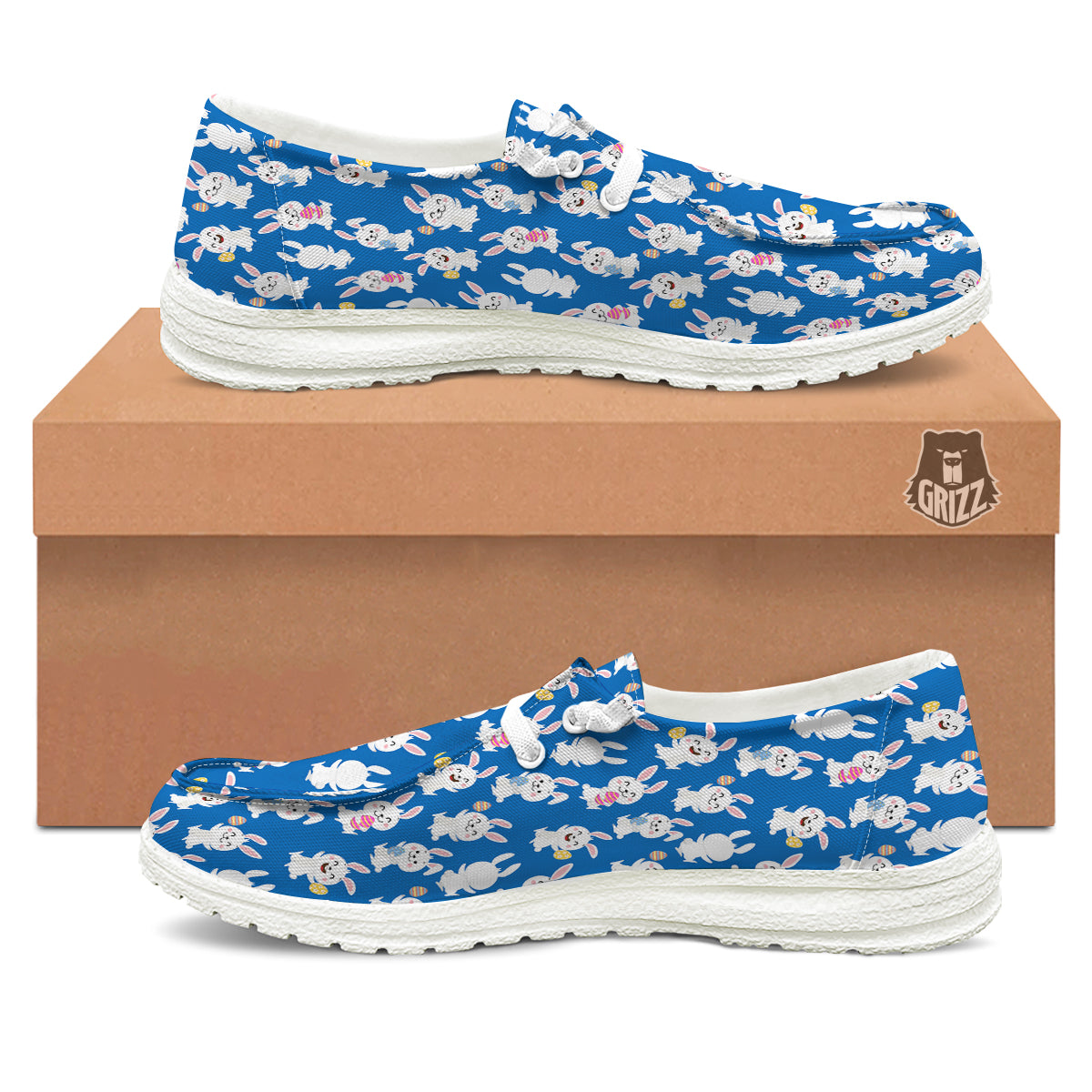 Cute Rabbit Print Pattern White Loafers-grizzshop