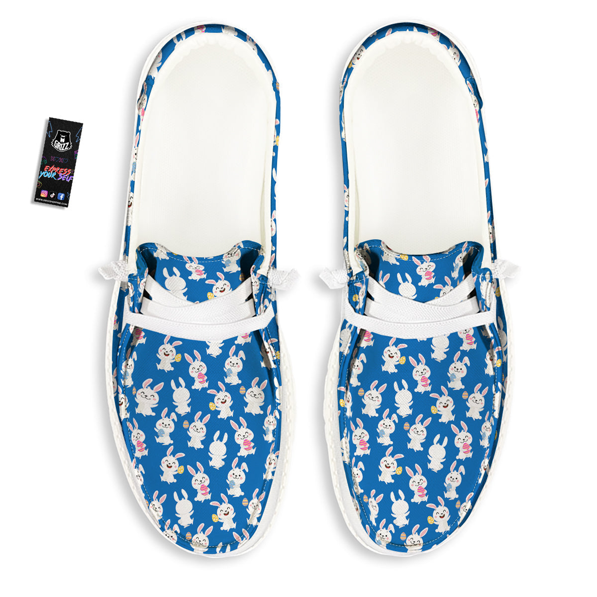 Cute Rabbit Print Pattern White Loafers-grizzshop