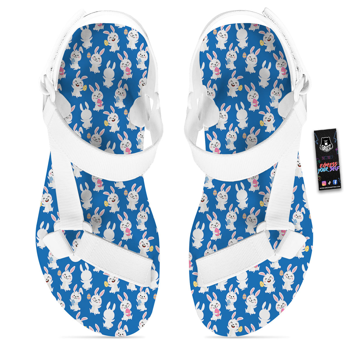 Cute Rabbit Print Pattern White Open Toe Sandals-grizzshop