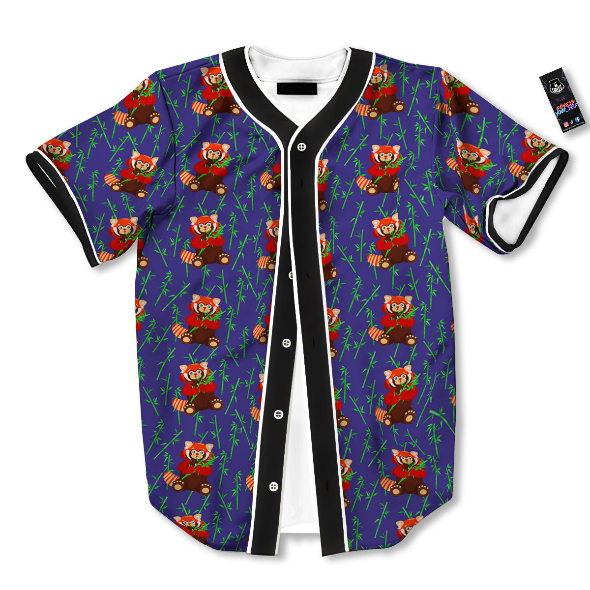 Cute Red Raccoon And Bamboo Print Pattern Baseball Jersey-grizzshop