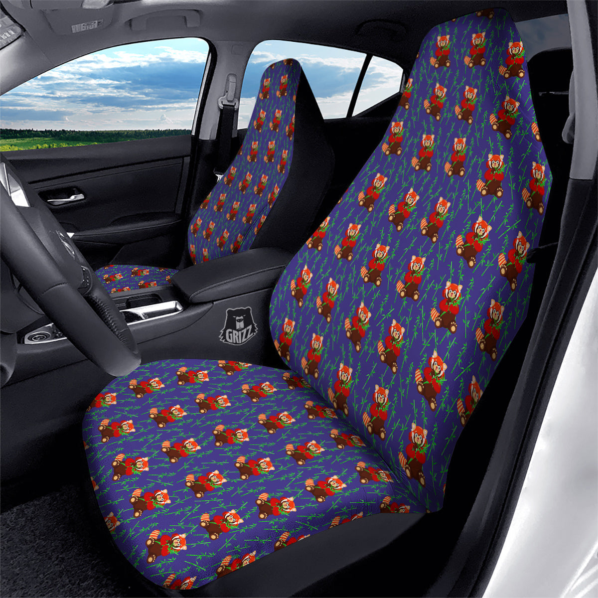 Cute Red Raccoon And Bamboo Print Pattern Car Seat Covers-grizzshop