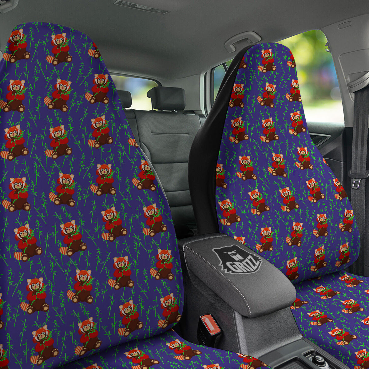 Cute Red Raccoon And Bamboo Print Pattern Car Seat Covers-grizzshop