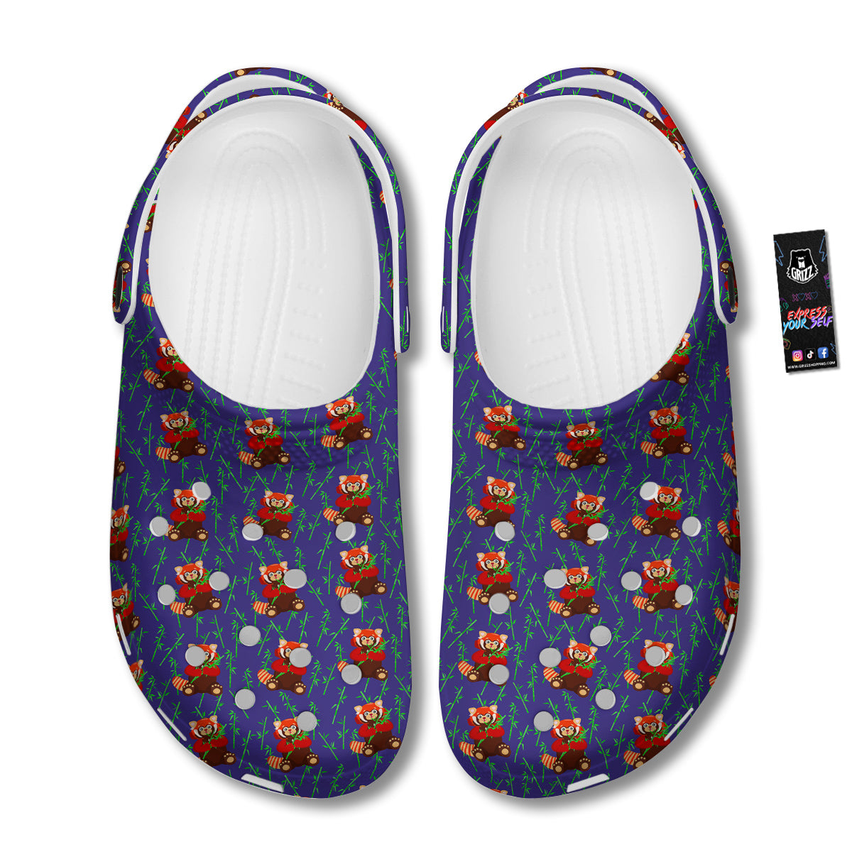 Cute Red Raccoon And Bamboo Print Pattern Clog-grizzshop