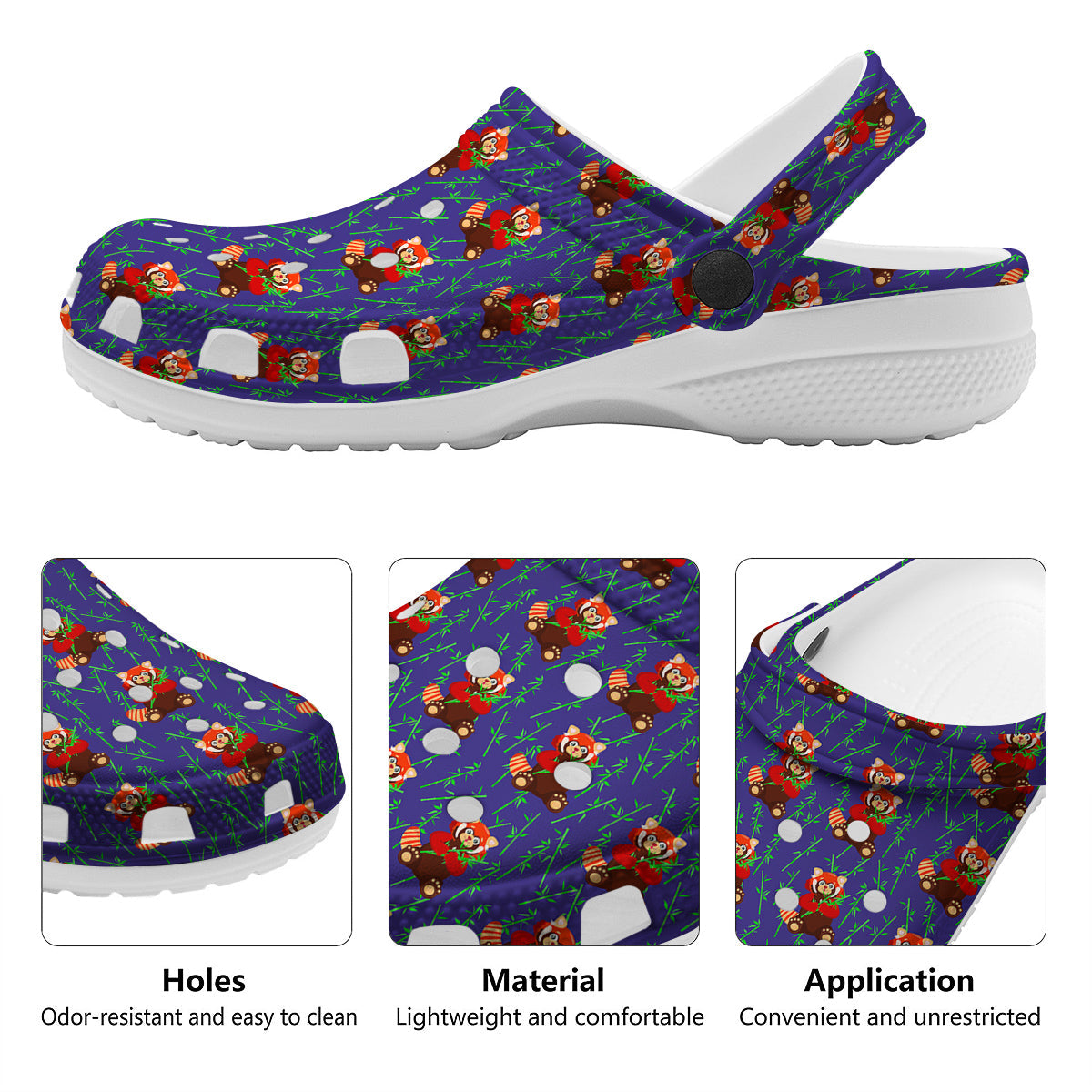 Cute Red Raccoon And Bamboo Print Pattern Clog-grizzshop