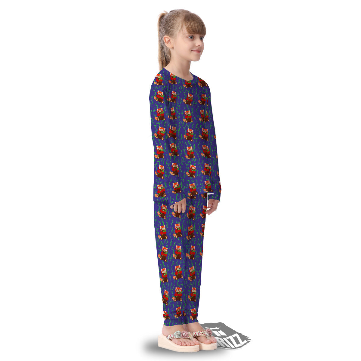 Cute Red Raccoon And Bamboo Print Pattern Kid's Pajamas-grizzshop
