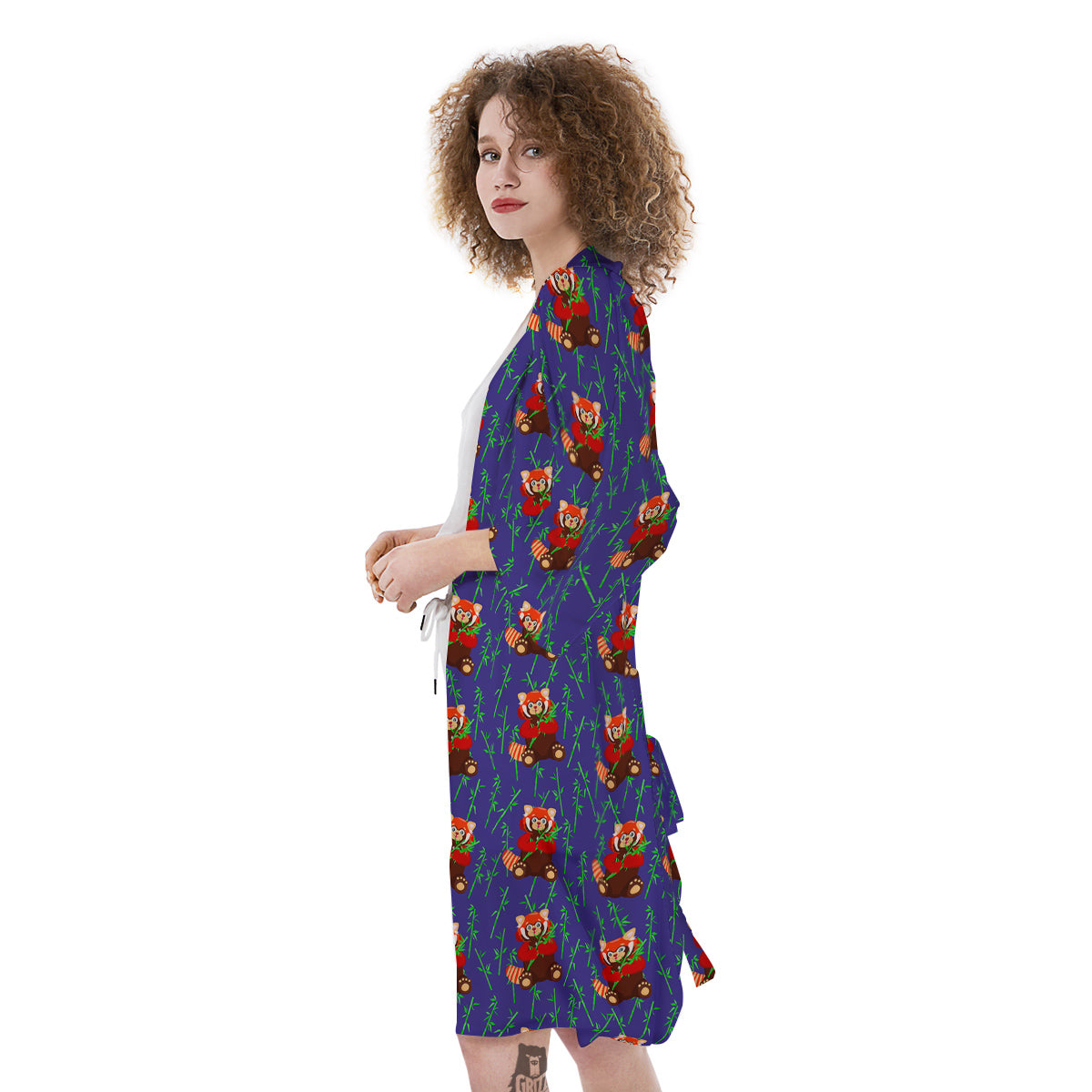 Cute Red Raccoon And Bamboo Print Pattern Kimono-grizzshop