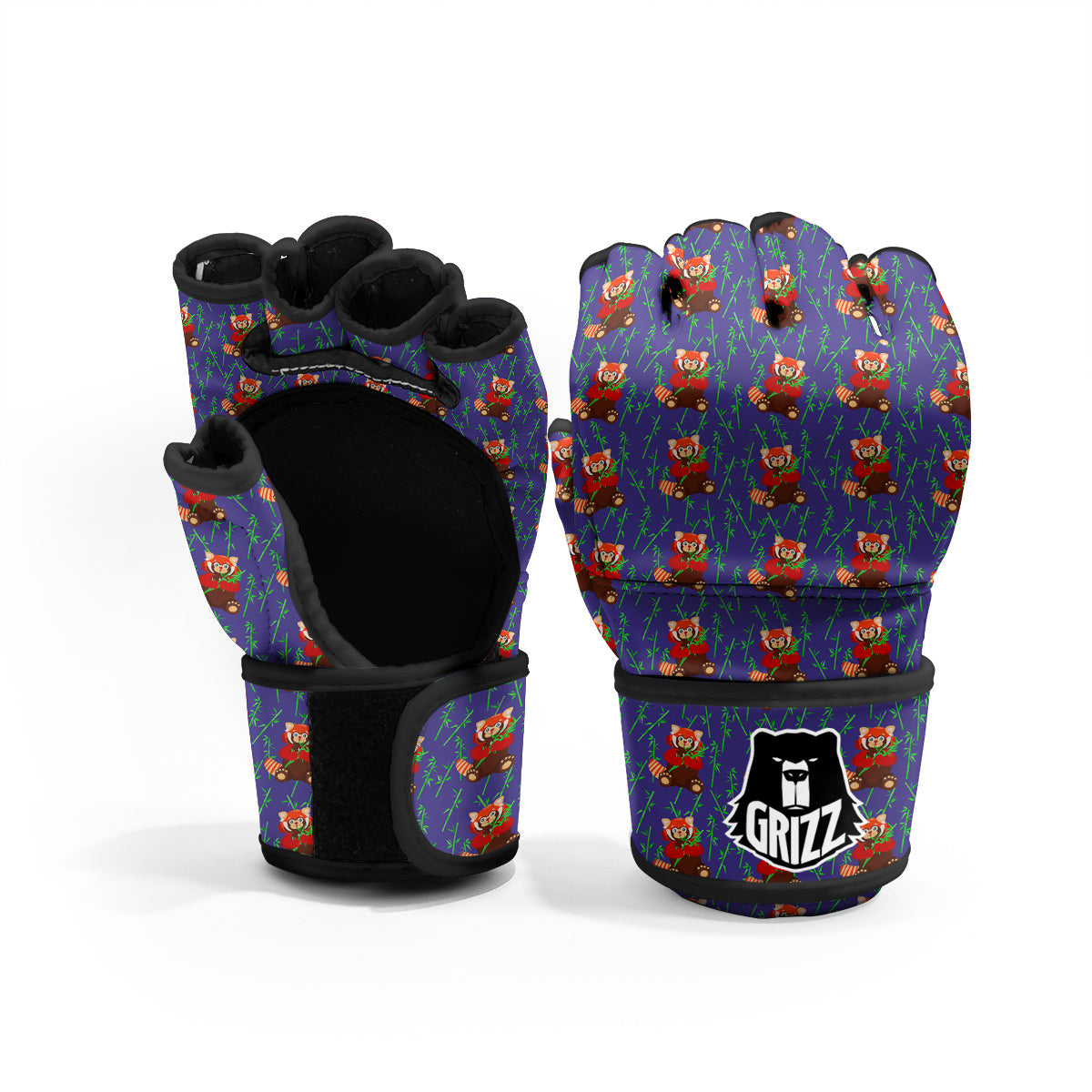 Cute Red Raccoon And Bamboo Print Pattern MMA Gloves-grizzshop