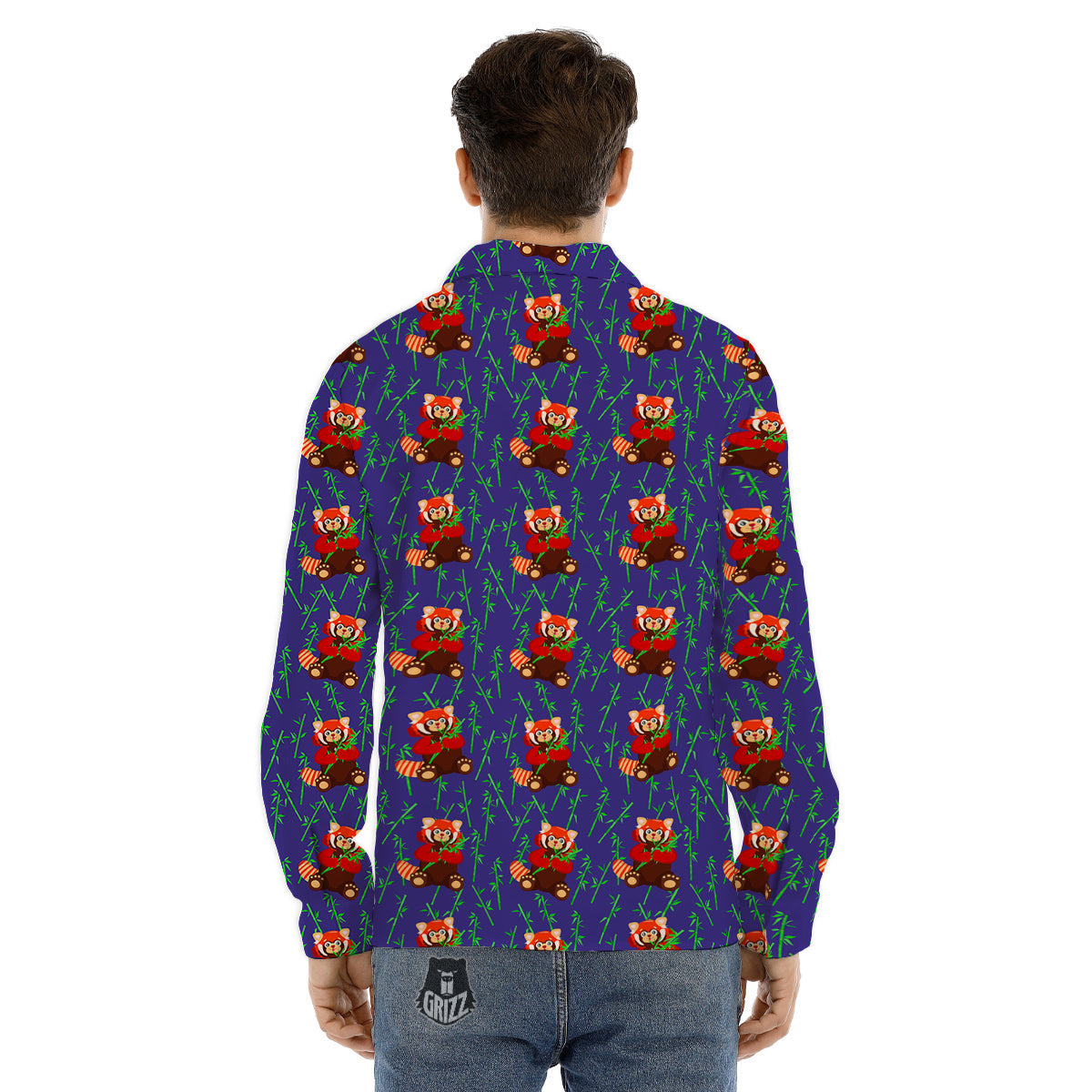 Cute Red Raccoon And Bamboo Print Pattern Men's Dress Shirts-grizzshop