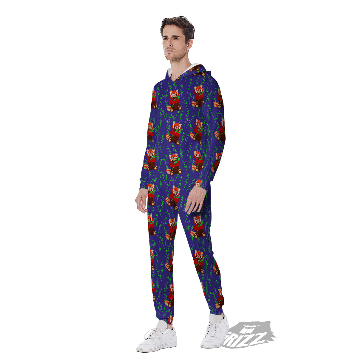 Cute Red Raccoon And Bamboo Print Pattern Men's Jumpsuit-grizzshop