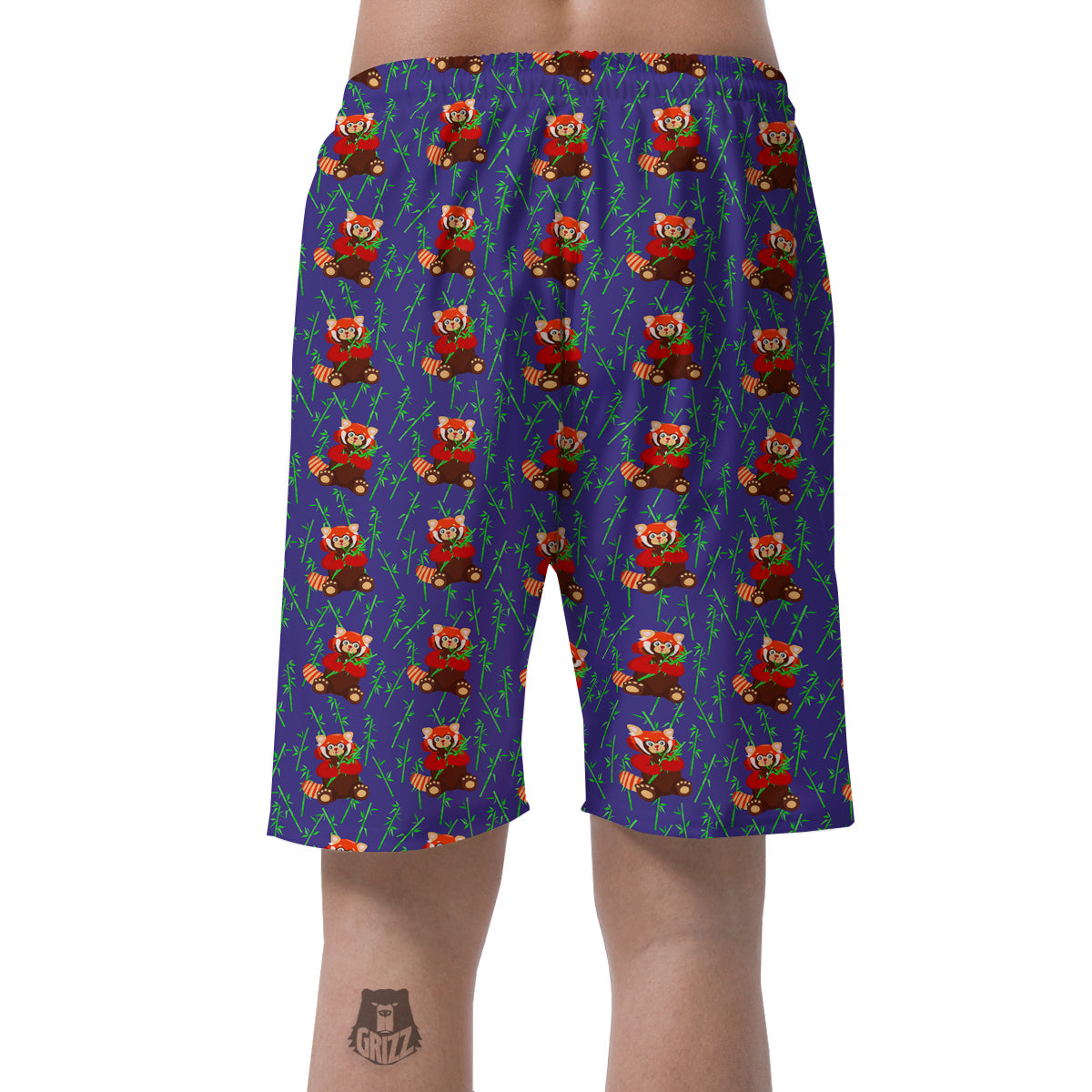 Cute Red Raccoon And Bamboo Print Pattern Men's Shorts-grizzshop