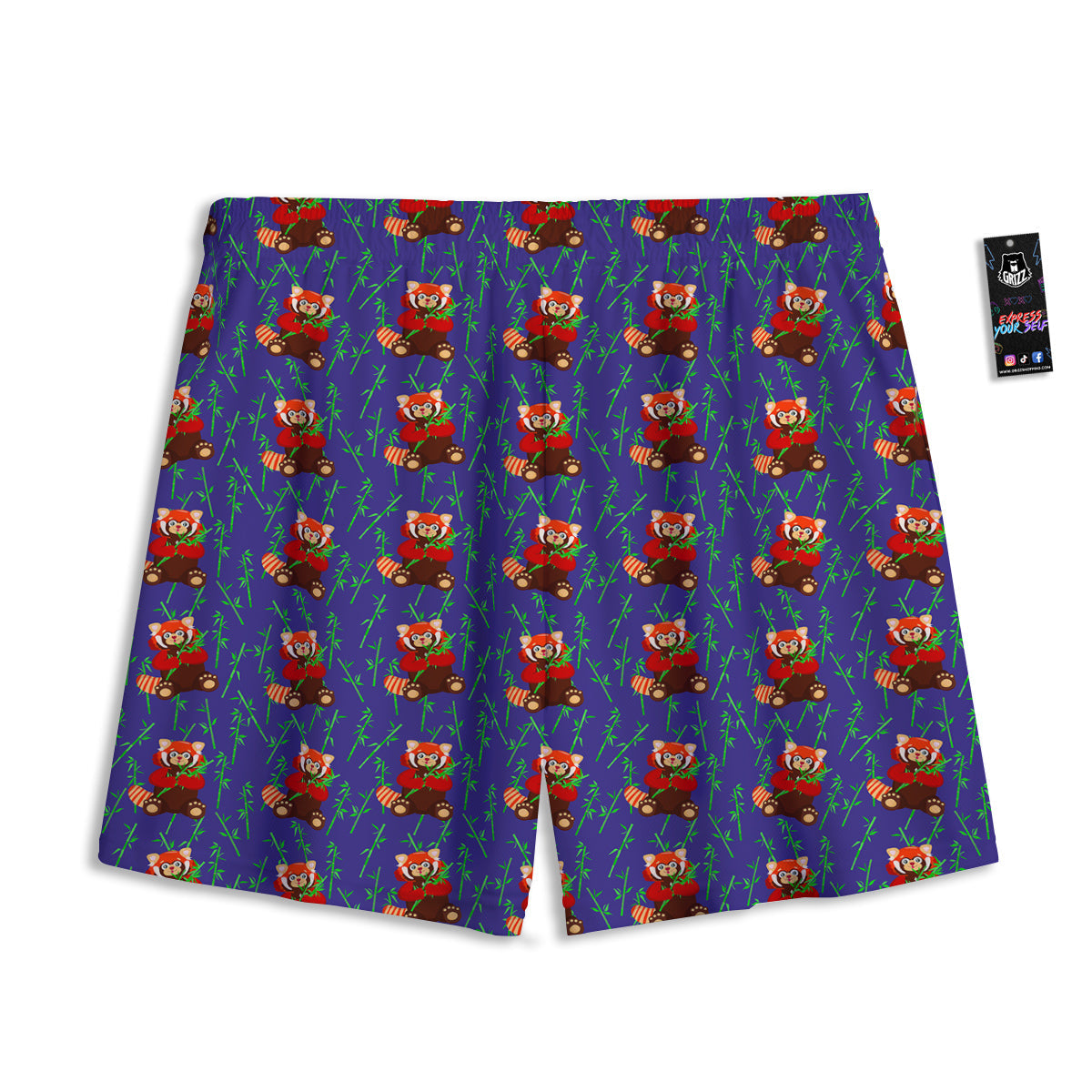 Cute Red Raccoon And Bamboo Print Pattern Mesh Shorts