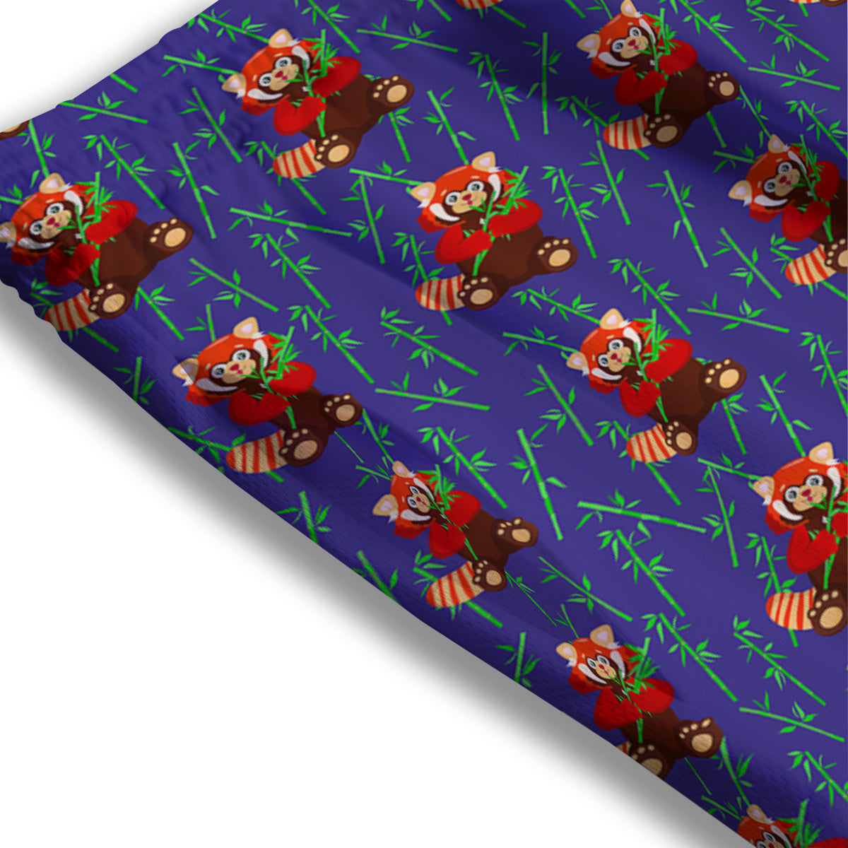 Cute Red Raccoon And Bamboo Print Pattern Mesh Shorts