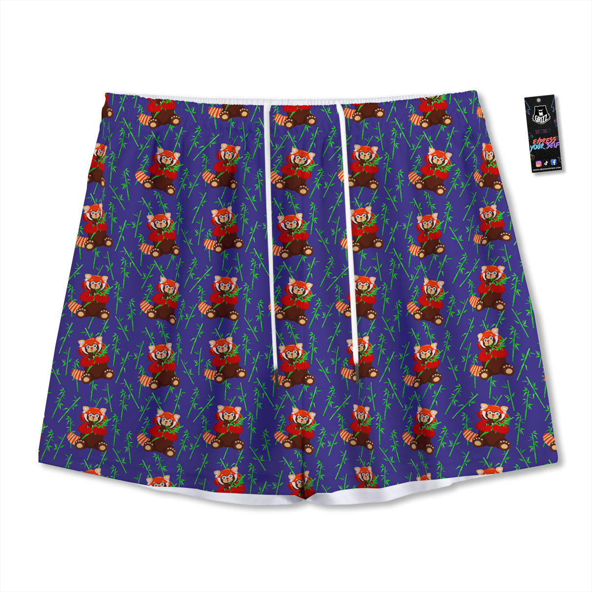 Cute Red Raccoon And Bamboo Print Pattern Mesh Shorts