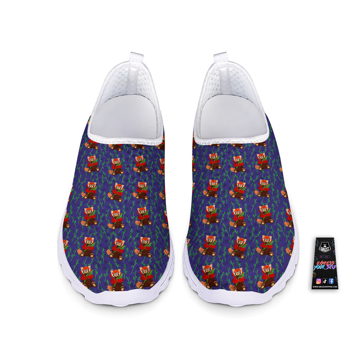 Cute Red Raccoon And Bamboo Print Pattern Nurse Shoes-grizzshop