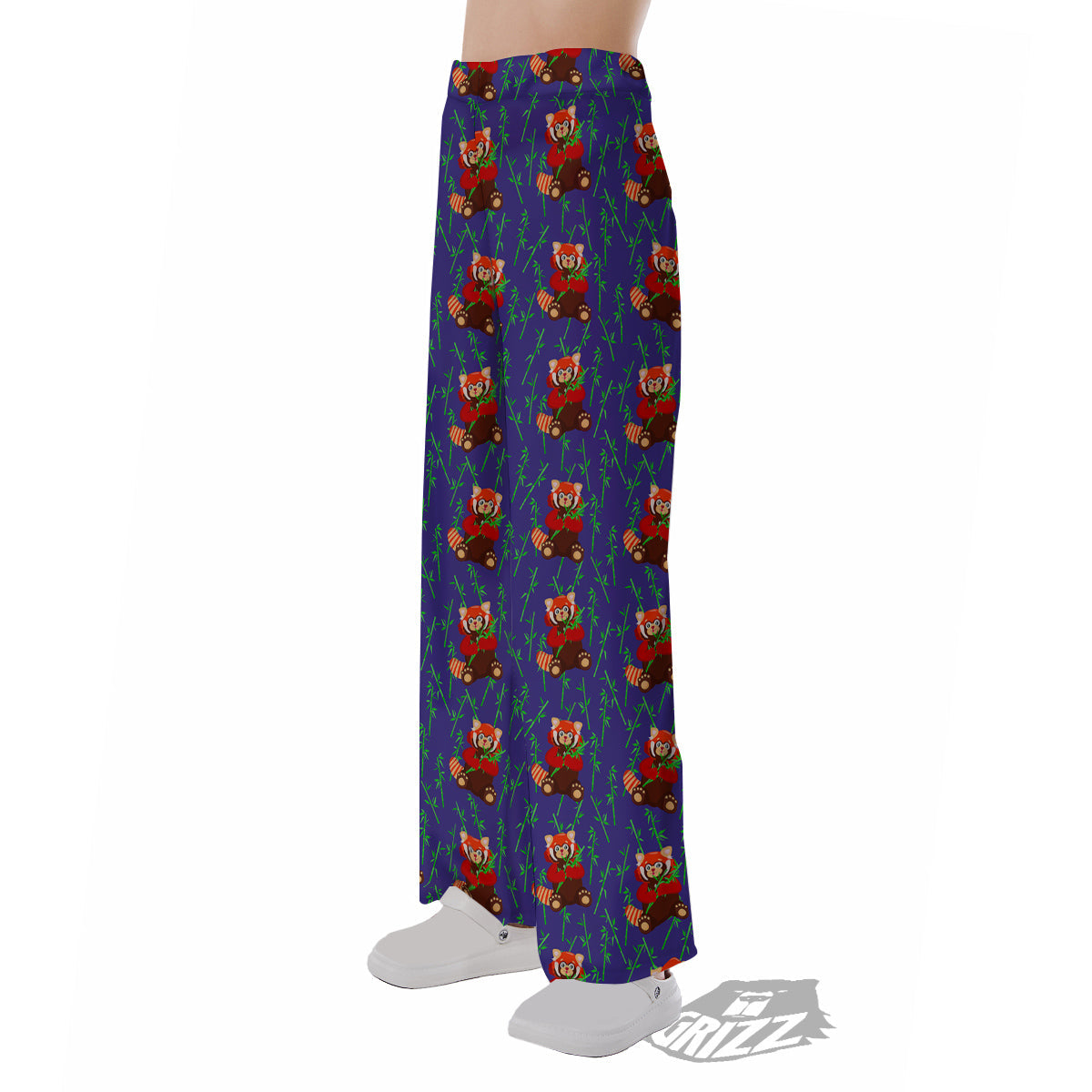 Cute Red Raccoon And Bamboo Print Pattern Pajama Pants-grizzshop