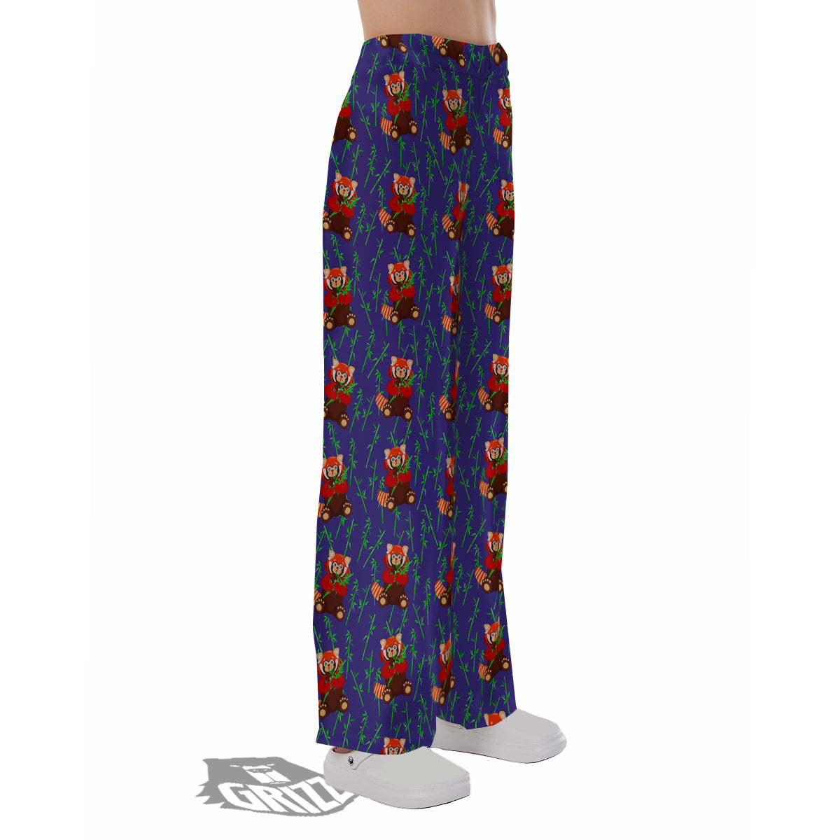 Cute Red Raccoon And Bamboo Print Pattern Pajama Pants-grizzshop