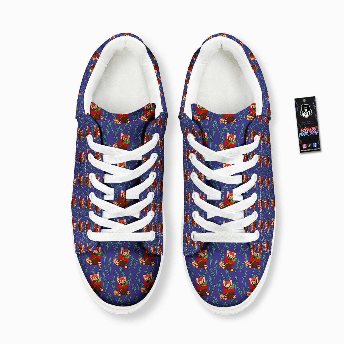 Cute Red Raccoon And Bamboo Print Pattern Platform Shoes-grizzshop