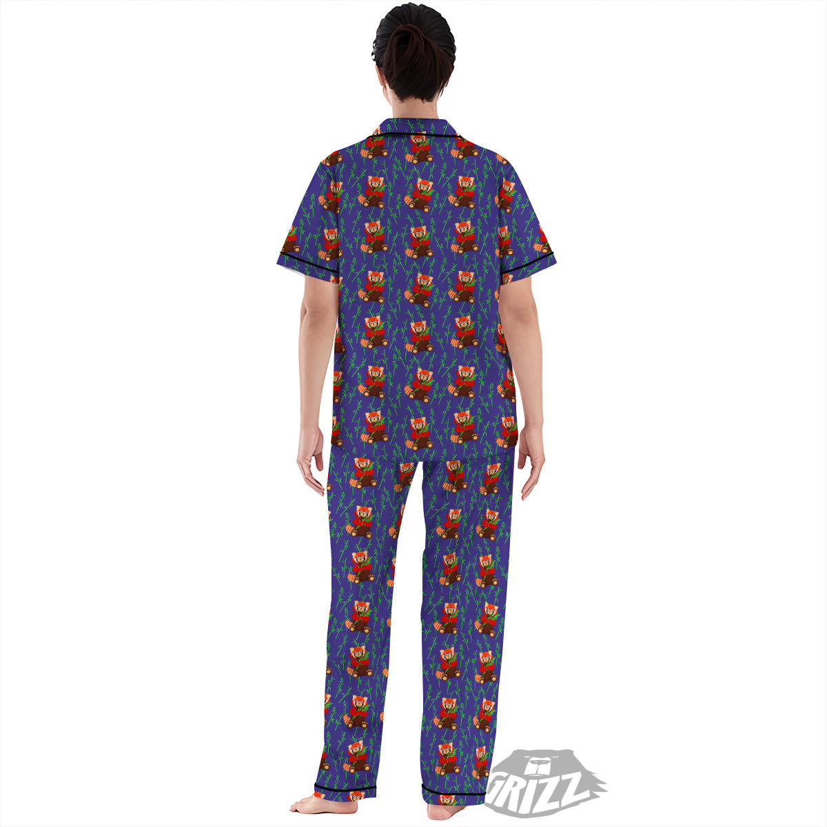 Cute Red Raccoon And Bamboo Print Pattern Women's Pajamas Set-grizzshop