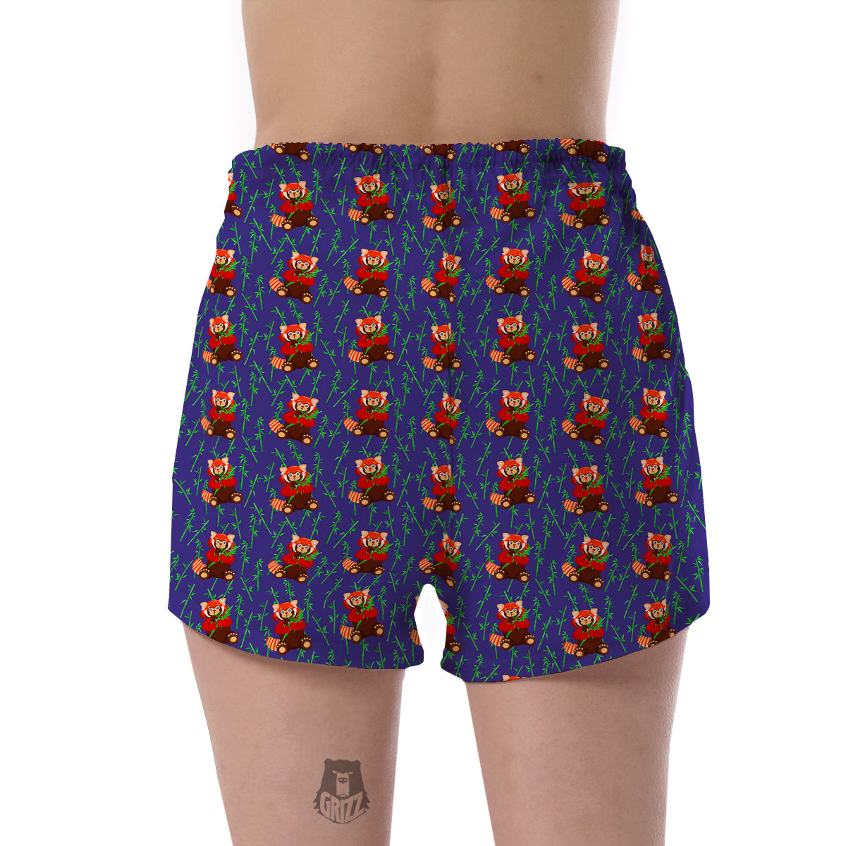 Cute Red Raccoon And Bamboo Print Pattern Women's Shorts-grizzshop