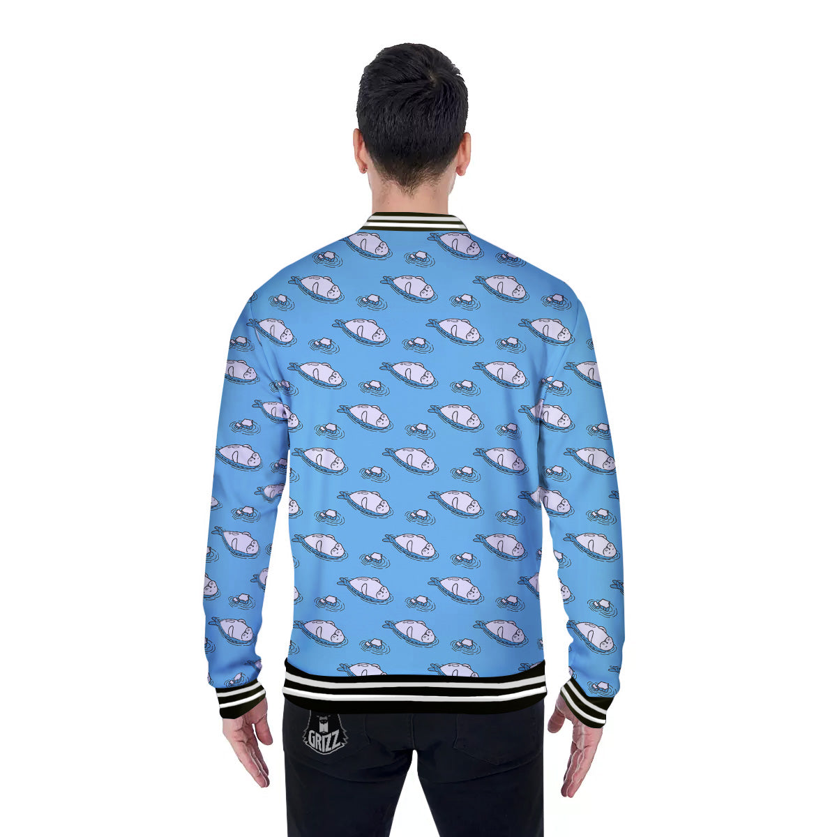 Cute Seal Swim Print Pattern Baseball Jacket-grizzshop