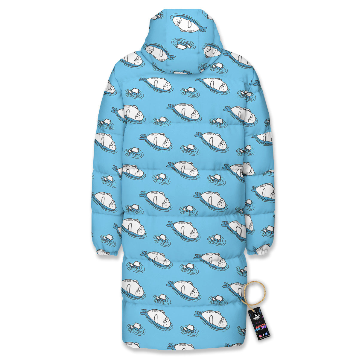 Cute Seal Swim Print Pattern Long Down Jacket-grizzshop