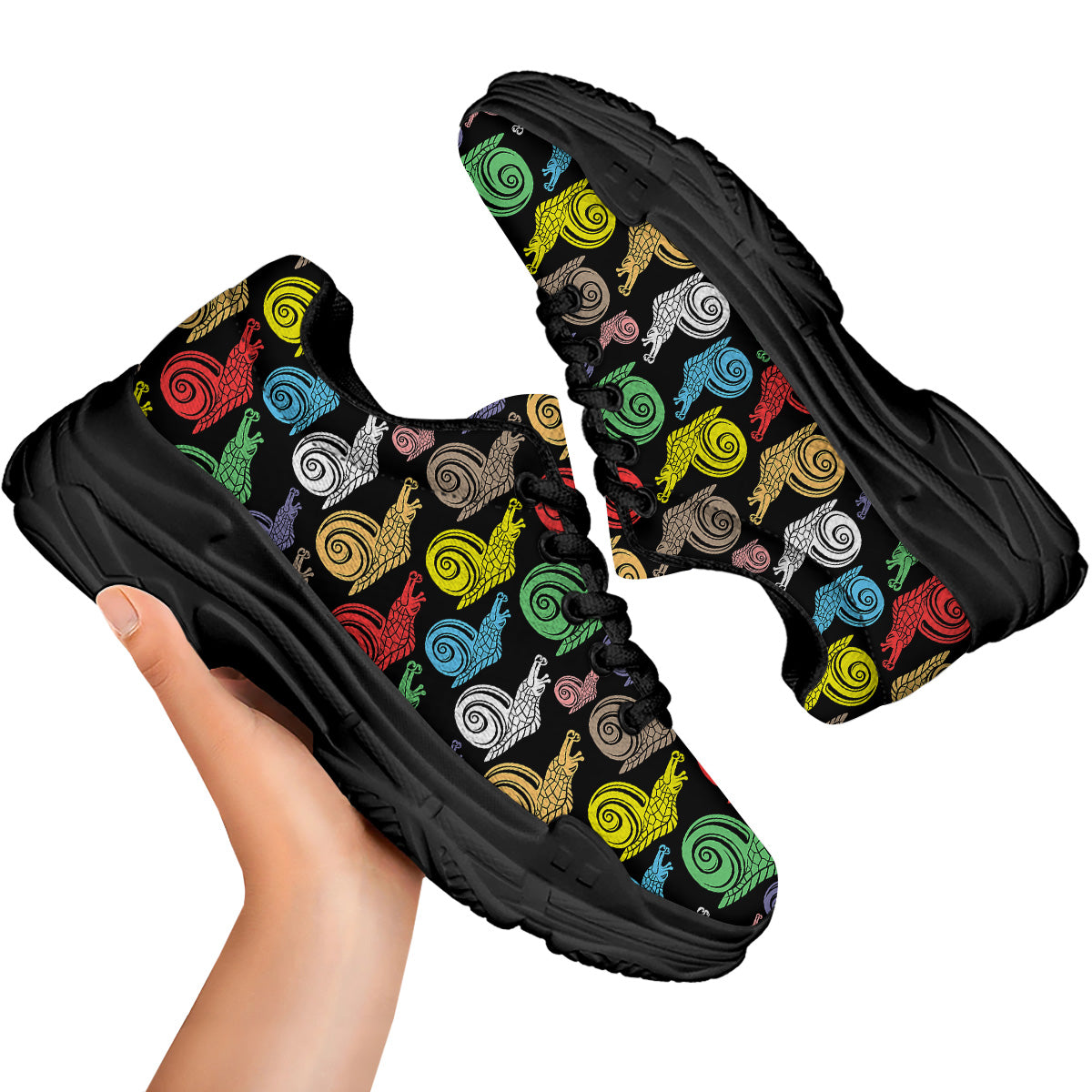 Cute Snails Colorful Print Pattern Black Chunky Shoes-grizzshop