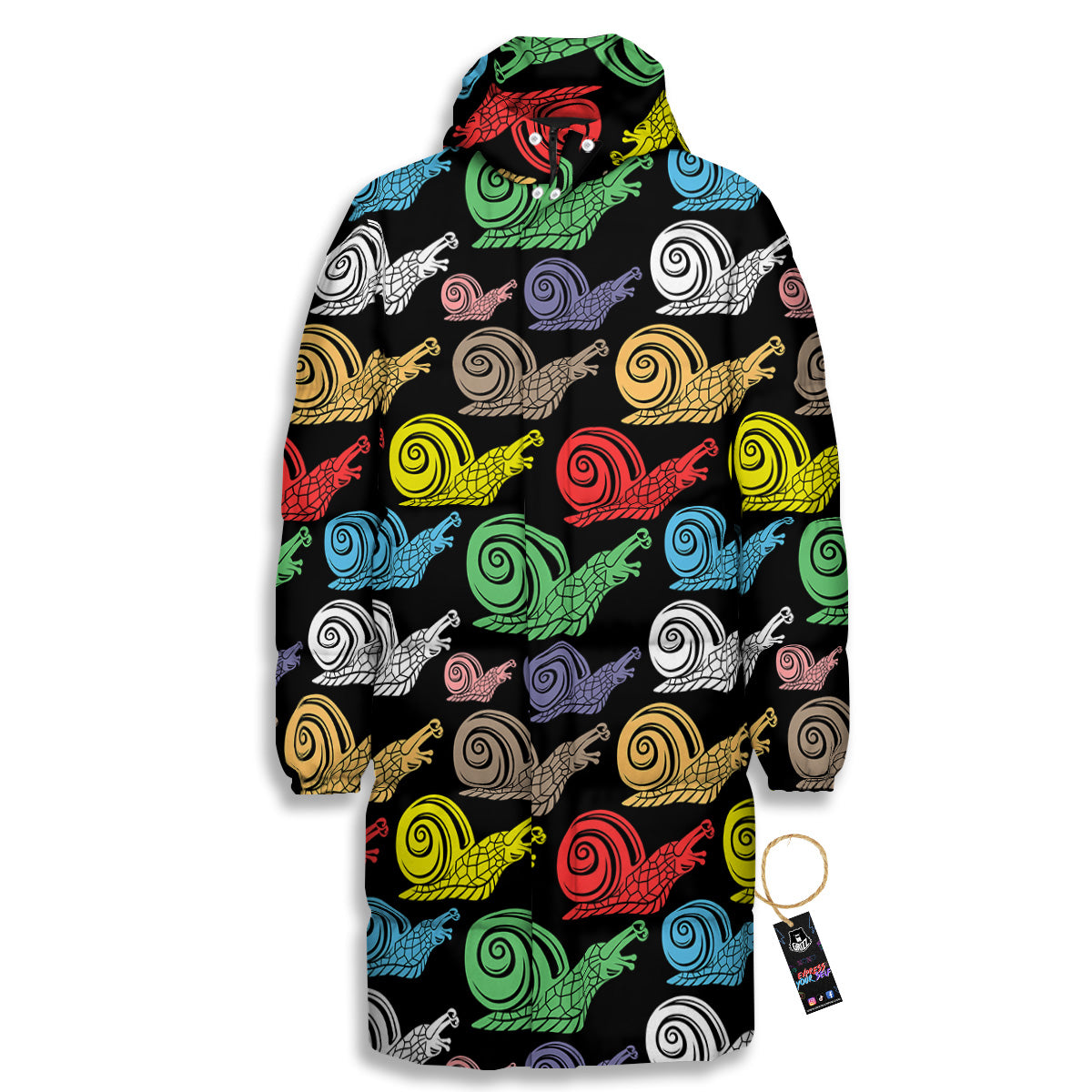 Cute Snails Colorful Print Pattern Long Down Jacket-grizzshop