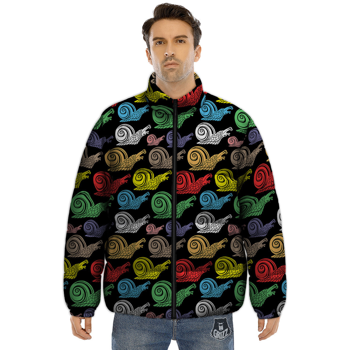 Cute Snails Colorful Print Pattern Puffer Jacket-grizzshop