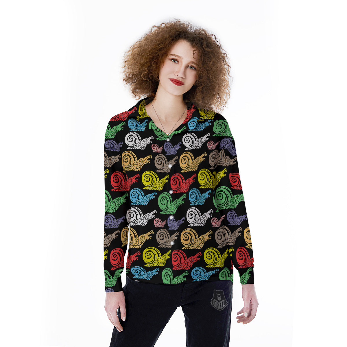Cute Snails Colorful Print Pattern Women's Long Sleeve Shirts-grizzshop