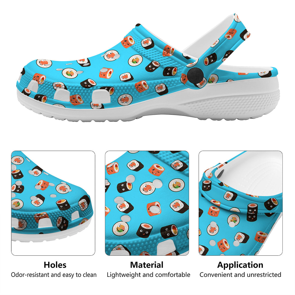 Cute Sushi Rolls Print Pattern Clog-grizzshop