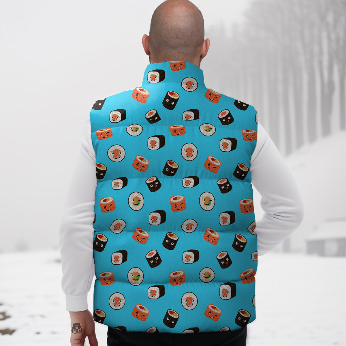 Cute Sushi Rolls Print Pattern Down Vest