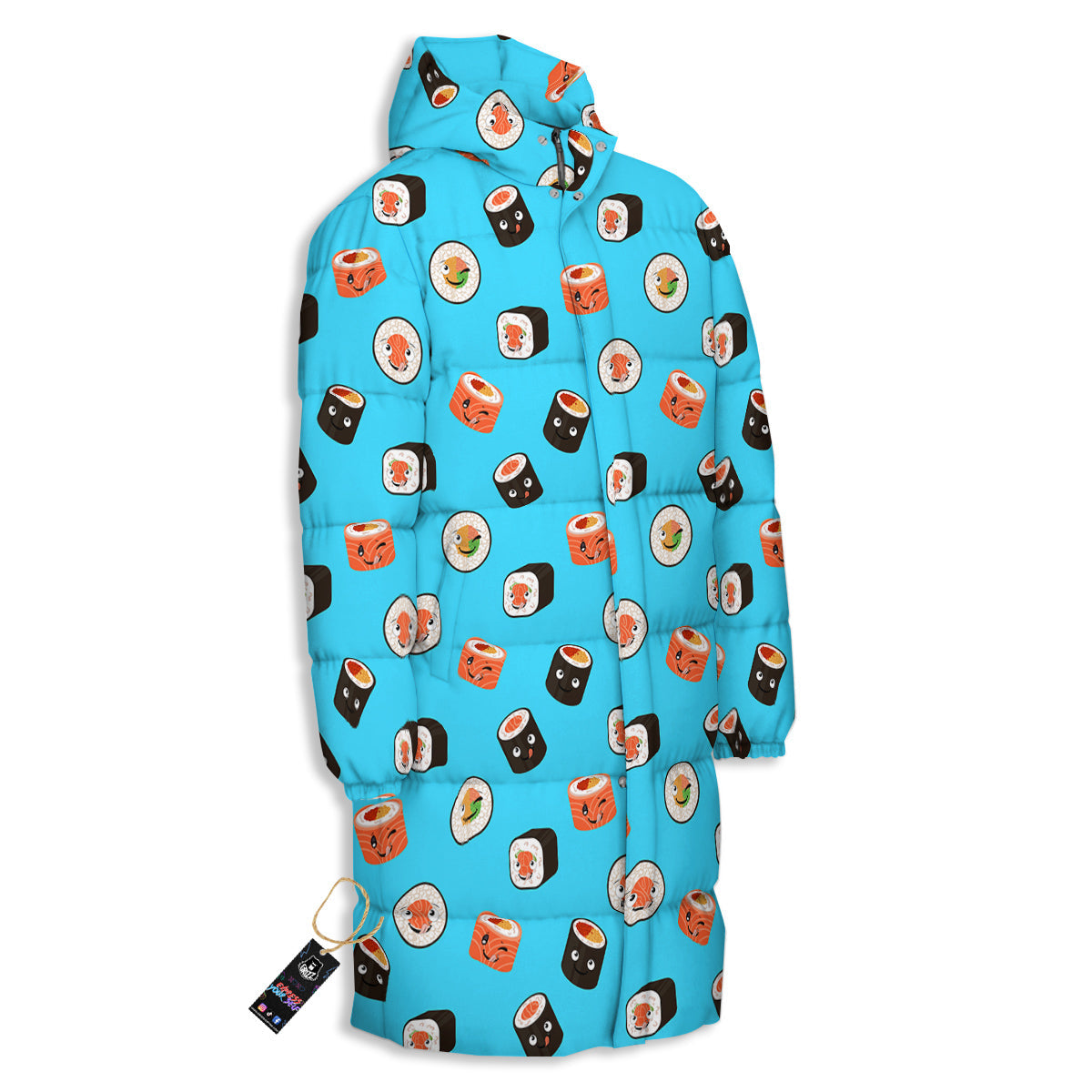 Cute Sushi Rolls Print Pattern Long Down Jacket-grizzshop