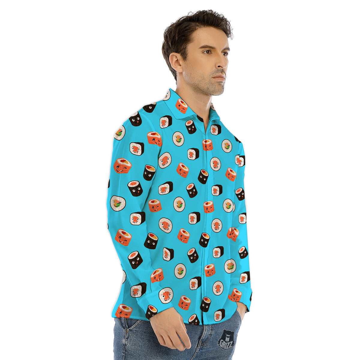 Cute Sushi Rolls Print Pattern Men's Dress Shirts-grizzshop