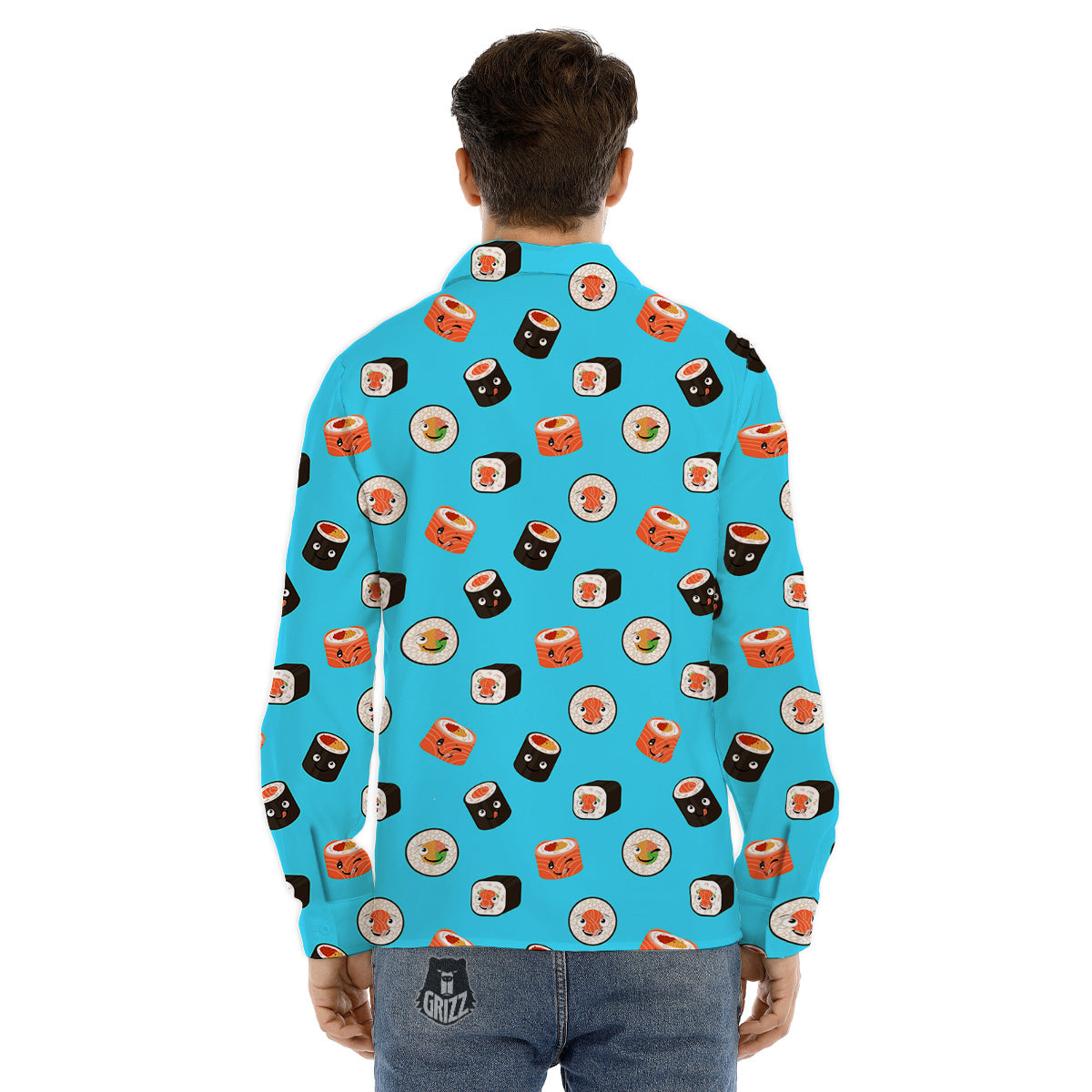 Cute Sushi Rolls Print Pattern Men's Dress Shirts-grizzshop